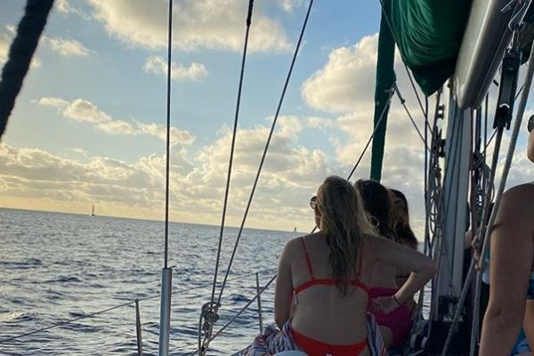Girls at a private sailboat cruise in Honolulu Hawaii
